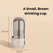 Small brown Portable Pet Water Bottle & Cup, 14.2cm height, convenient for short pet outings and hydration.